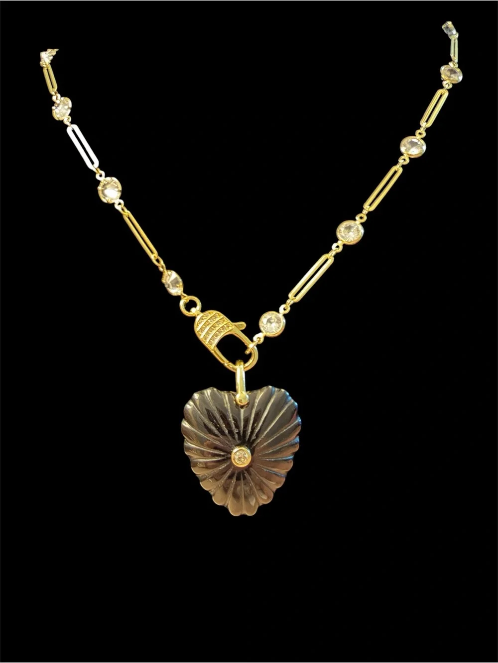 26” 14k Gold Plated Chain Necklace with Black Natural Stone Heart Pendant NWOT - Picture 2 of 5